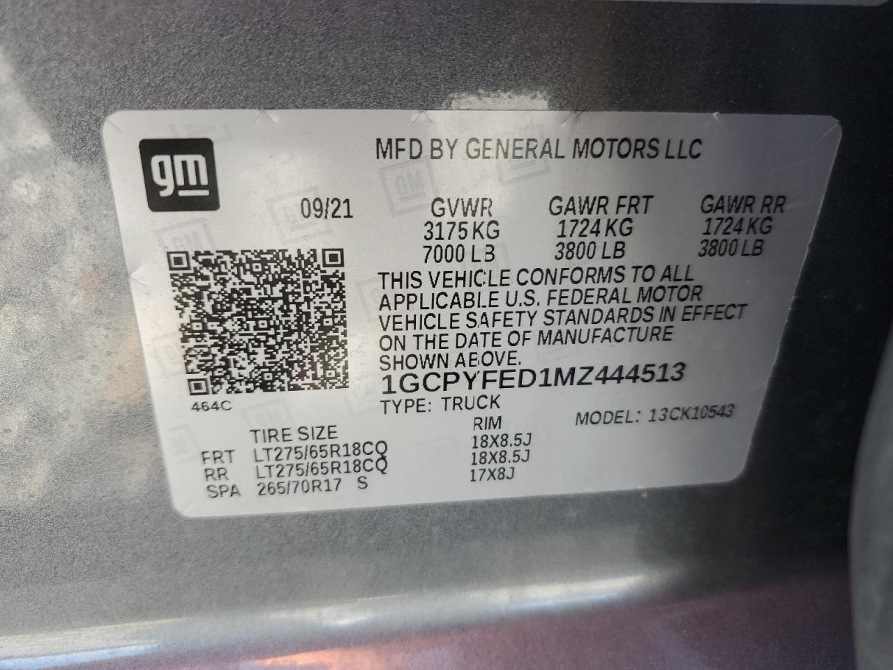 2021 Chevrolet Silverado K1500 Lt Trail Boss VIN: 1GCPYFED1MZ444513 Lot: 80870445