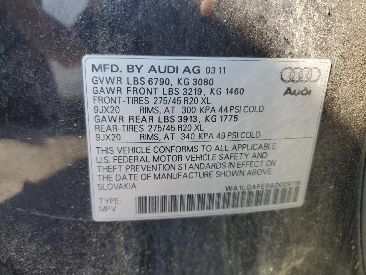 2011 Audi Q7 Premium Plus VIN: WA1LGAFE8BD009116 Lot: 71260285