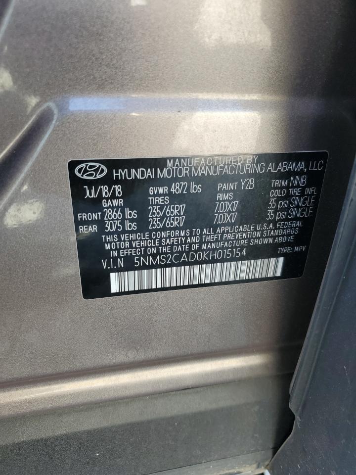 2019 Hyundai Santa Fe Se VIN: 5NMS2CAD0KH015154 Lot: 81128065