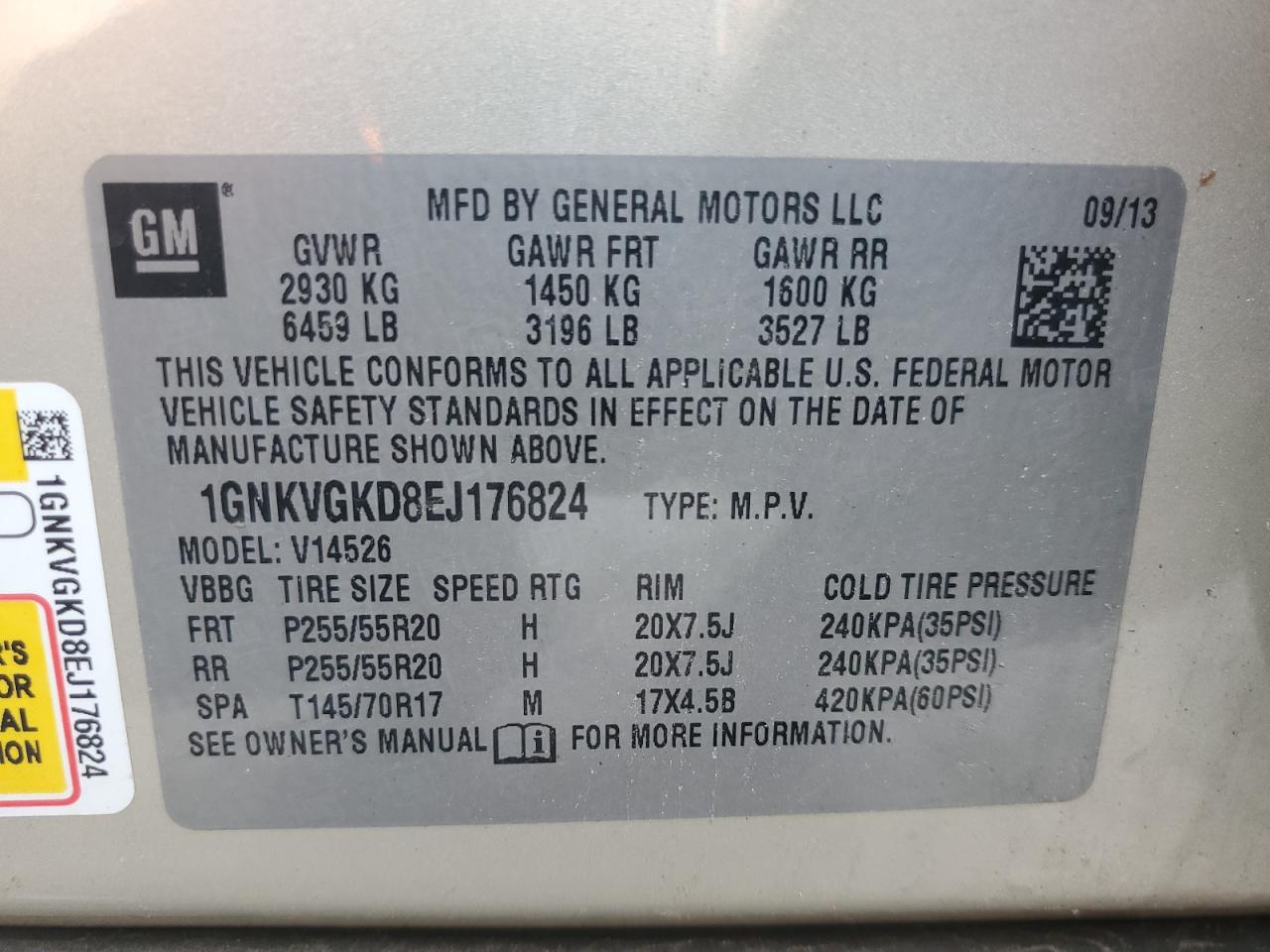 2014 Chevrolet Traverse Lt VIN: 1GNKVGKD8EJ176824 Lot: 81514015