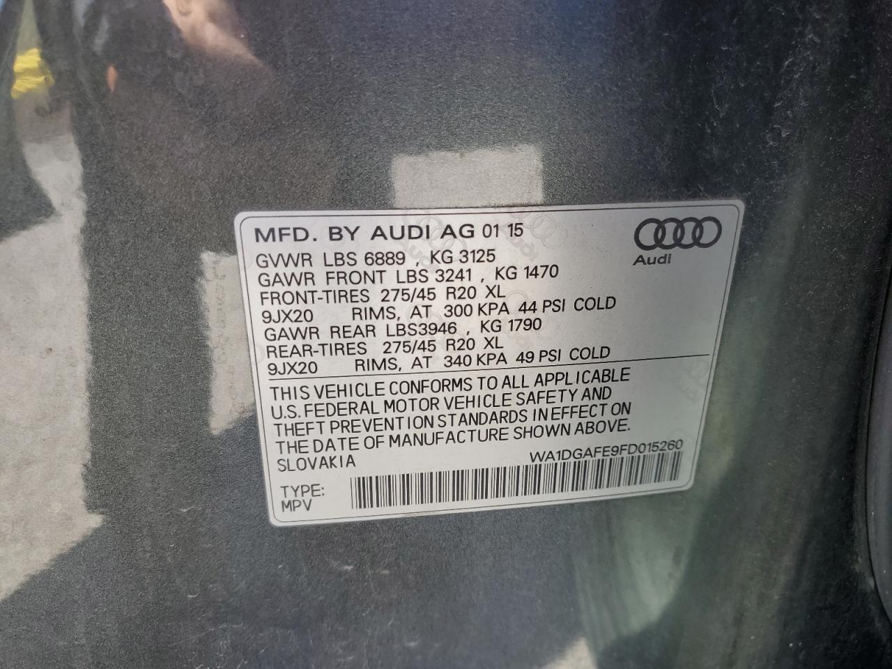 2015 Audi Q7 Prestige VIN: WA1DGAFE9FD015260 Lot: 84724365