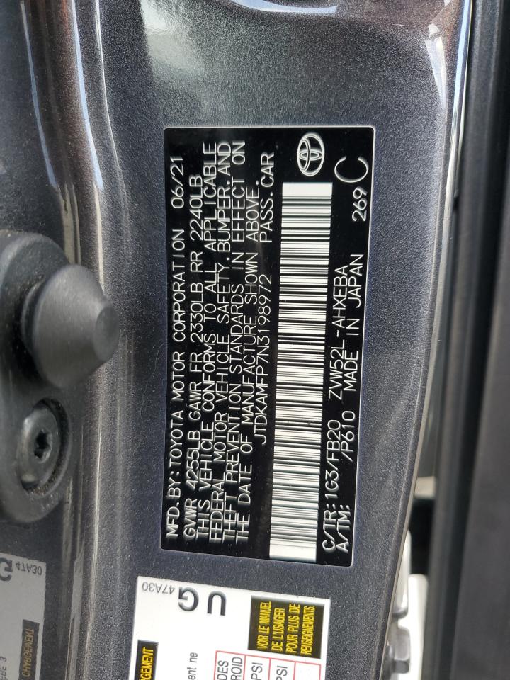 2022 Toyota Prius Prime Le VIN: JTDKAMFP7N3198972 Lot: 81778735