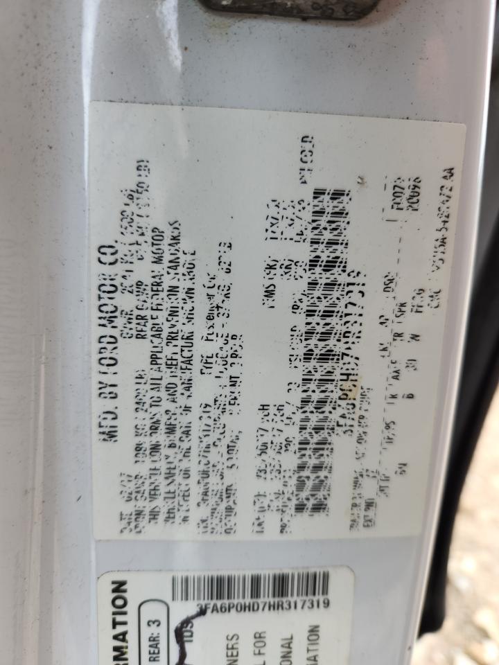 2017 Ford Fusion Se VIN: 3FA6P0HD7HR317319 Lot: 71259235