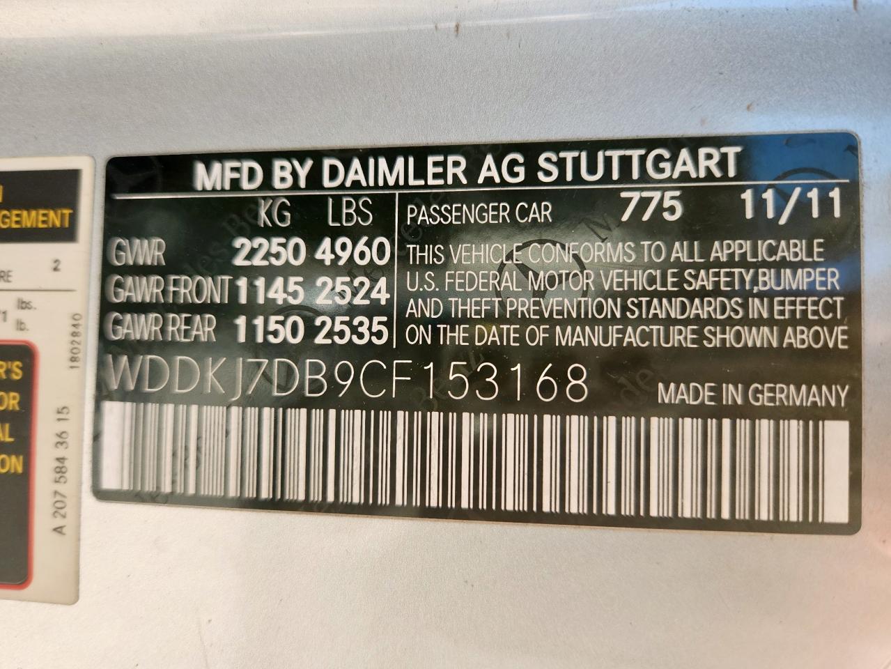 2012 Mercedes-Benz E 550 VIN: WDDKJ7DB9CF153168 Lot: 81232325