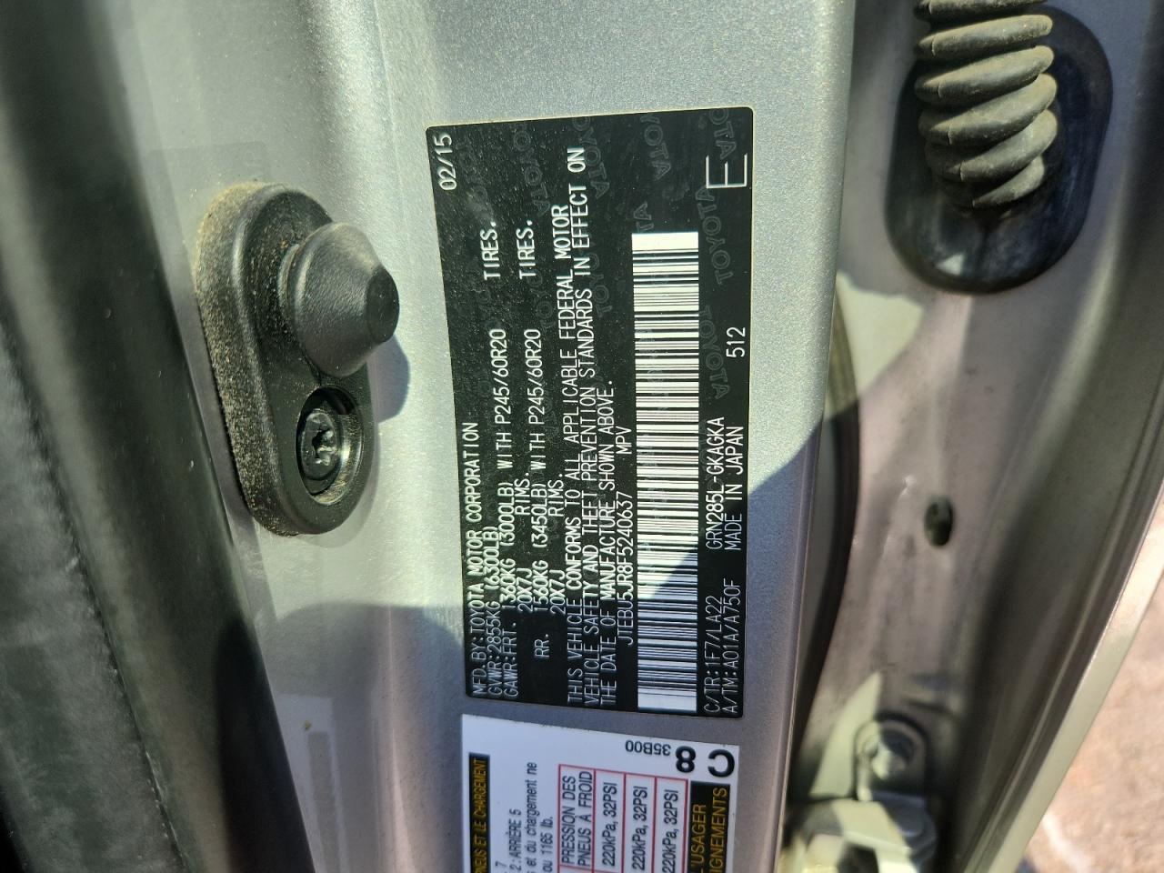 2015 Toyota 4Runner Sr5/Sr5 Premium VIN: JTEBU5JR8F5240637 Lot: 81138365