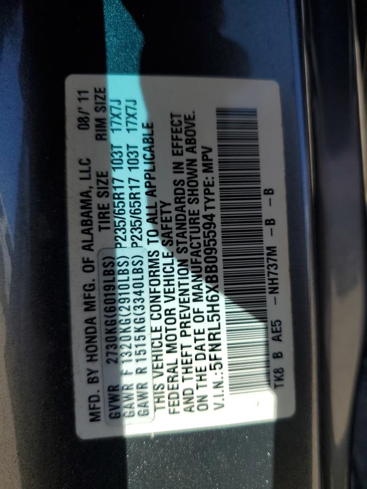 2011 Honda Odyssey Exl VIN: 5FNRL5H6XBB095594 Lot: 81855665