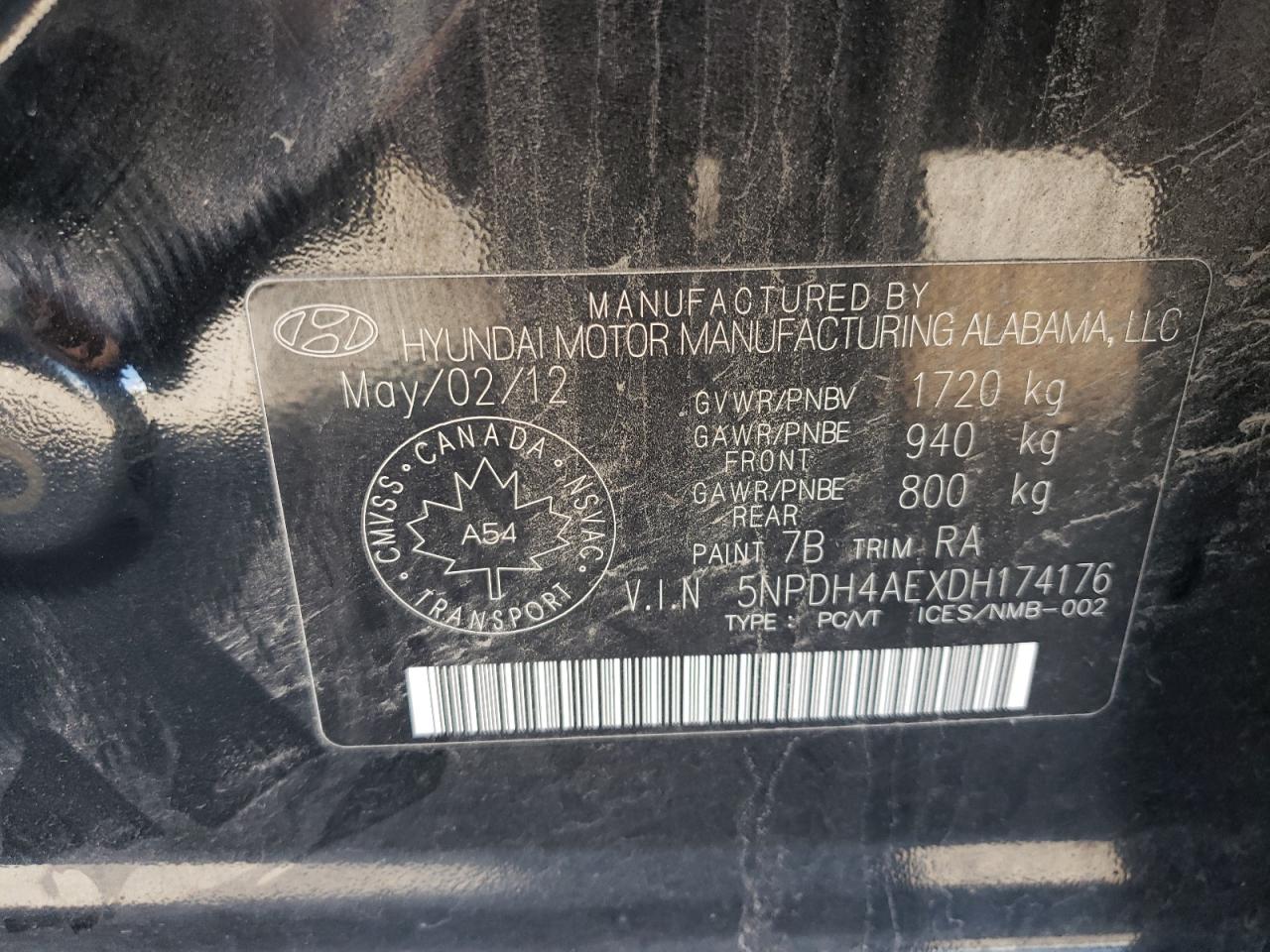 2013 Hyundai Elantra Gls VIN: 5NPDH4AEXDH174176 Lot: 81943075