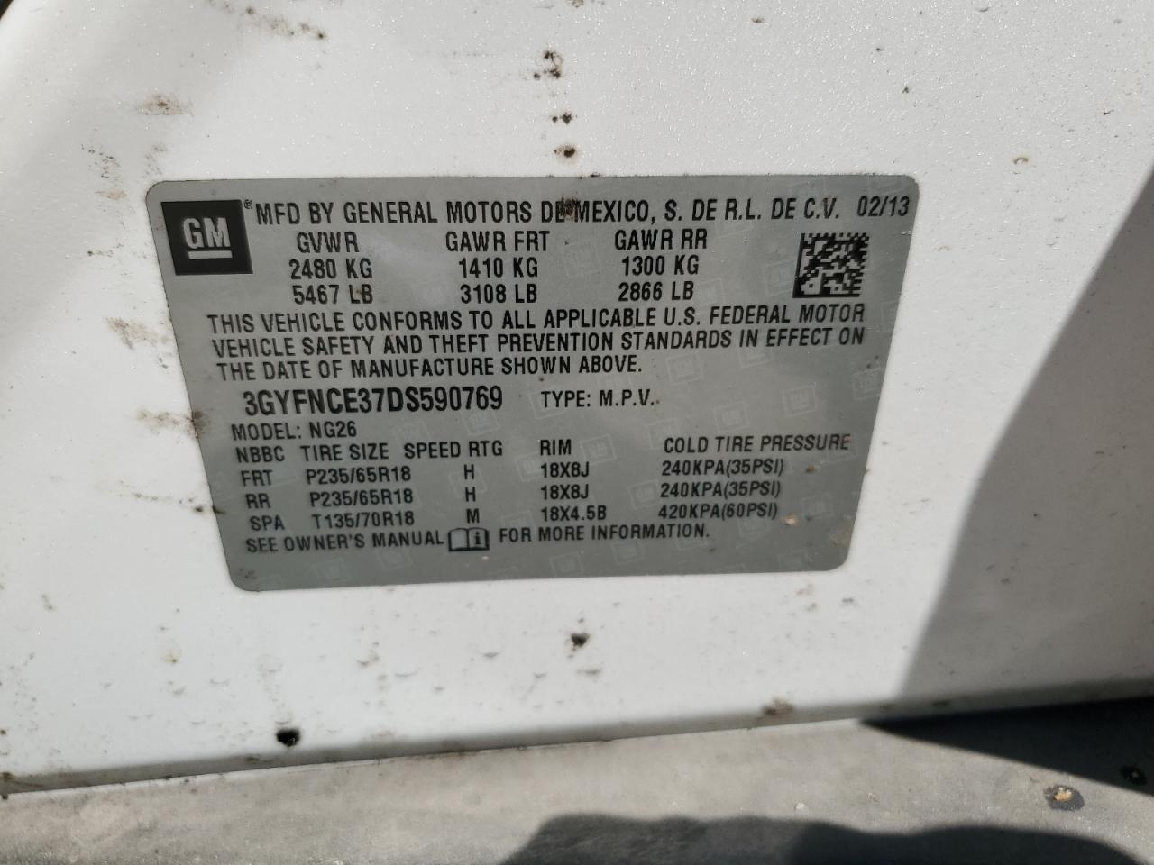 2013 Cadillac Srx Luxury Collection VIN: 3GYFNCE37DS590769 Lot: 81399225