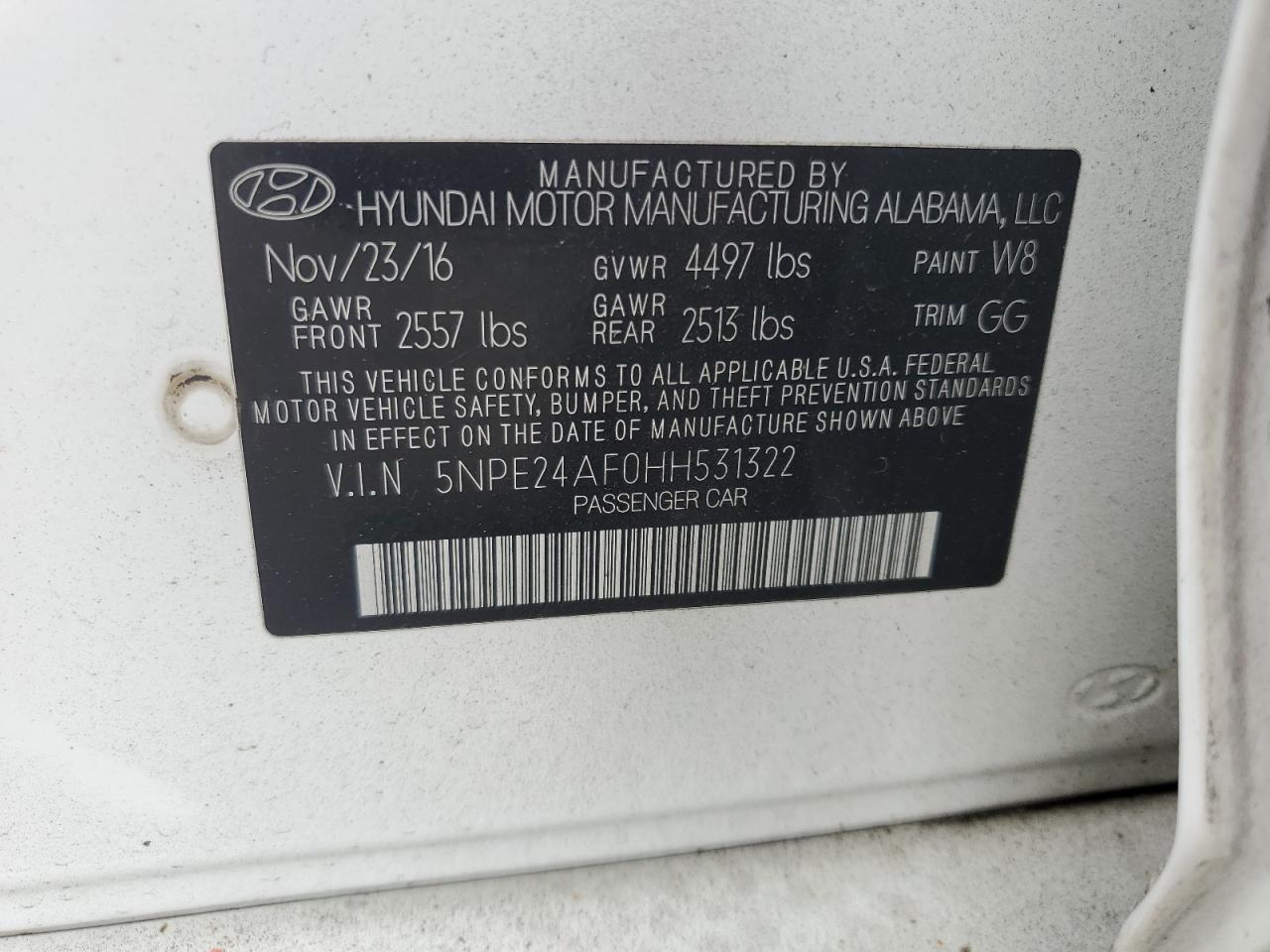 2017 Hyundai Sonata Se VIN: 5NPE24AF0HH531322 Lot: 81685465