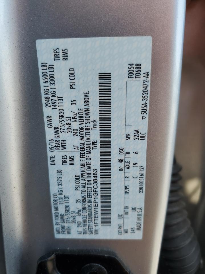 2016 Ford F150 Supercrew VIN: 1FTEW1EP1GFC38463 Lot: 81213675