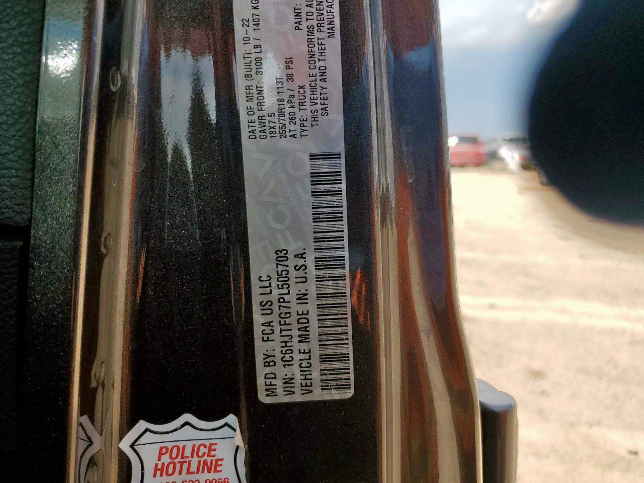 2023 Jeep Gladiator Overland VIN: 1C6HJTFG7PL505703 Lot: 81670895