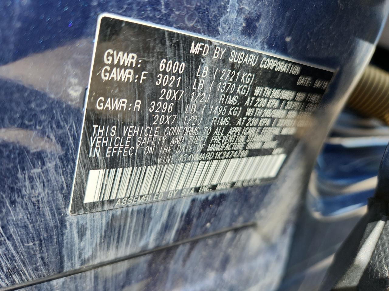 2019 Subaru Ascent Touring VIN: 4S4WMARD1K3474790 Lot: 71201285