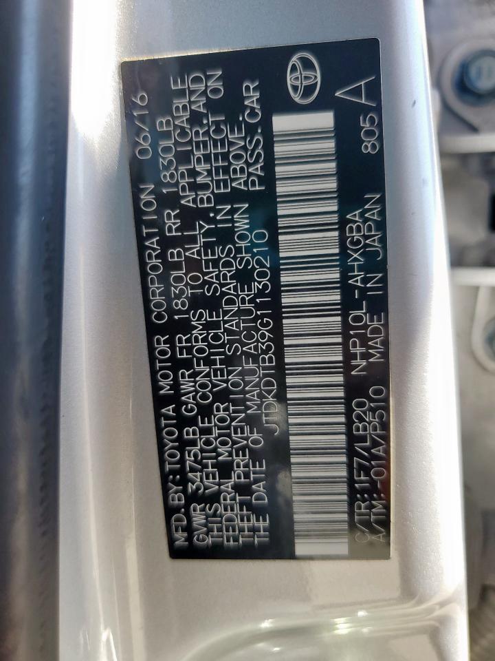 2016 Toyota Prius C VIN: JTDKDTB39G1130210 Lot: 84711425