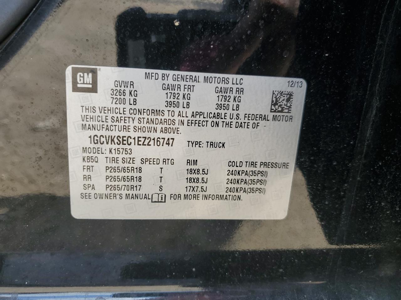 2014 Chevrolet Silverado K1500 Ltz VIN: 1GCVKSEC1EZ216747 Lot: 81556155