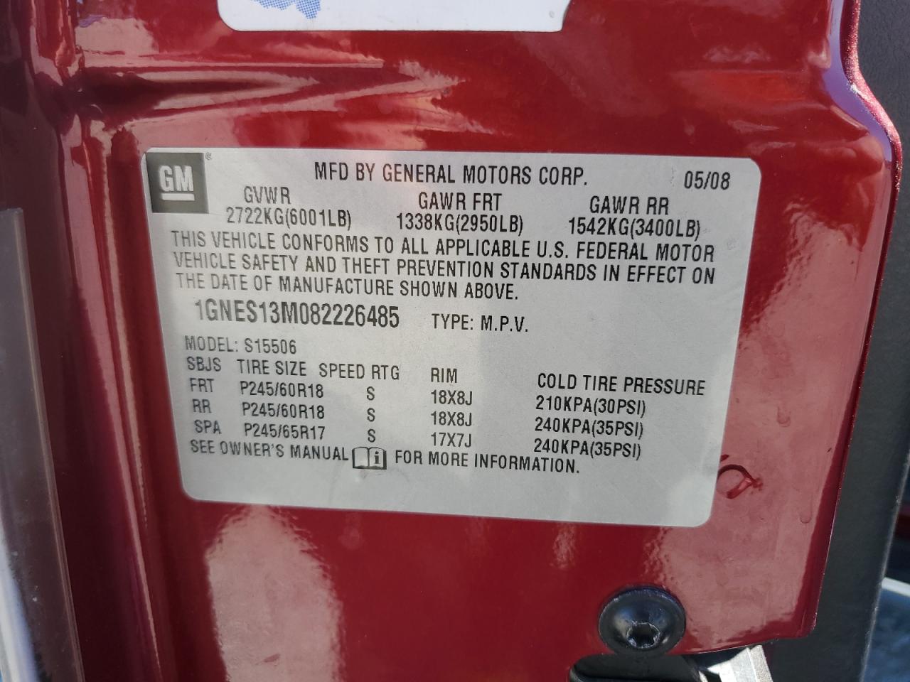 2008 Chevrolet Trailblazer Ls VIN: 1GNES13M082226485 Lot: 81821305