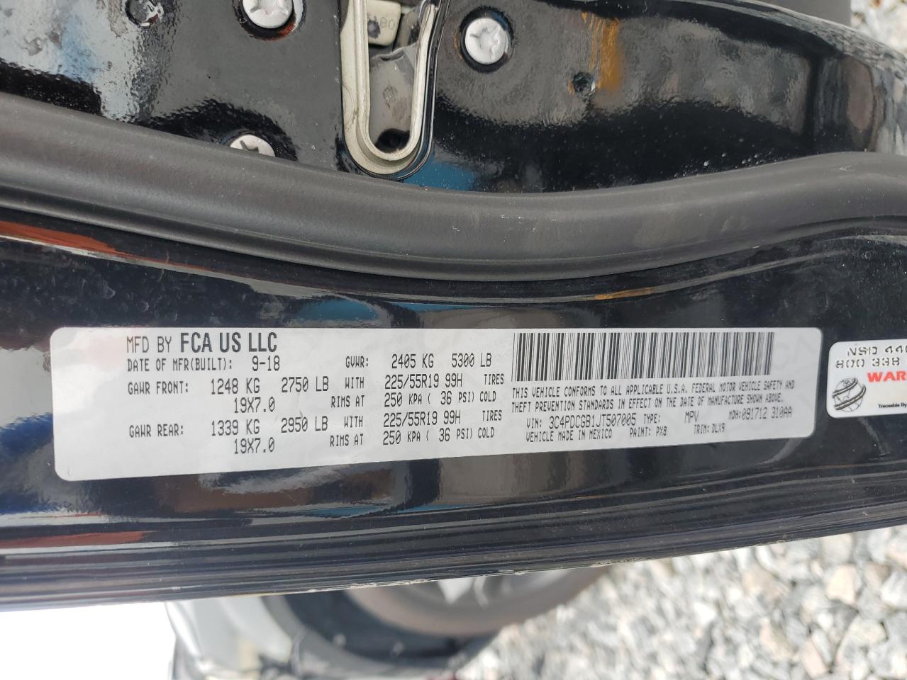 2018 Dodge Journey Crossroad VIN: 3C4PDCGB1JT507005 Lot: 81309895