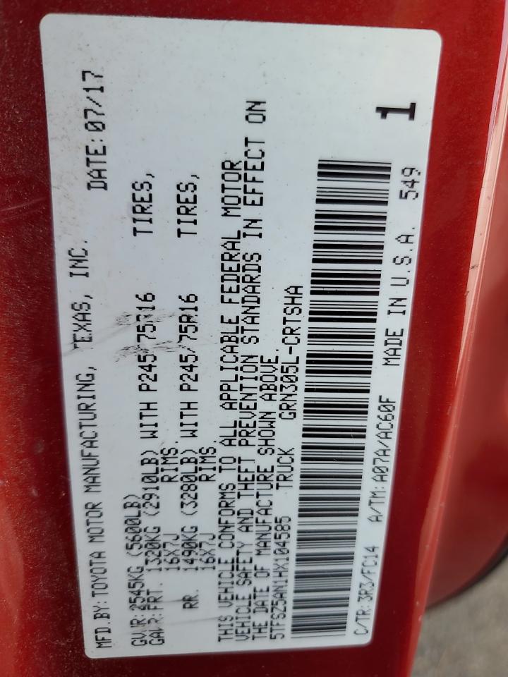 2017 Toyota Tacoma Access Cab VIN: 5TFSZ5AN1HX104585 Lot: 80956765