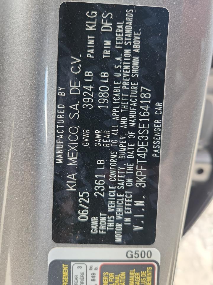 2025 Kia K4 Lx VIN: 3KPFT4DE3SE164187 Lot: 84273305