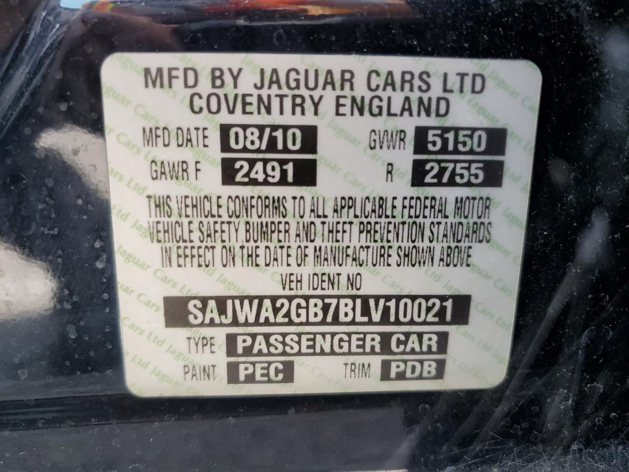 2011 Jaguar Xjl VIN: SAJWA2GB7BLV10021 Lot: 80170655