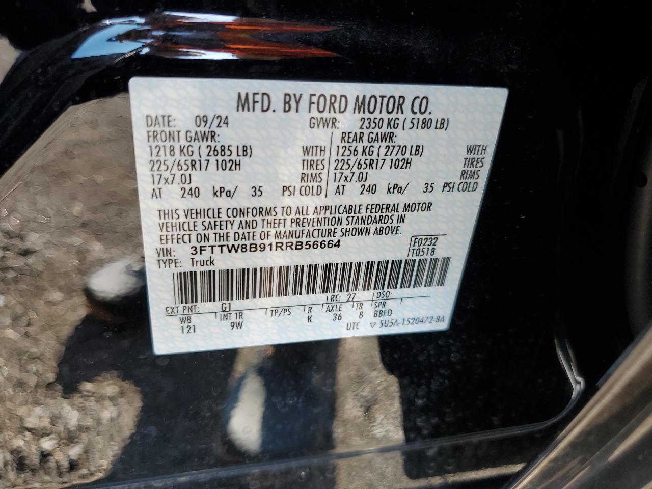 2024 Ford Maverick Xl VIN: 3FTTW8B91RRB56664 Lot: 71401245