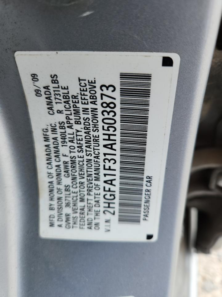 2010 Honda Civic Vp VIN: 2HGFA1F31AH503873 Lot: 71840705