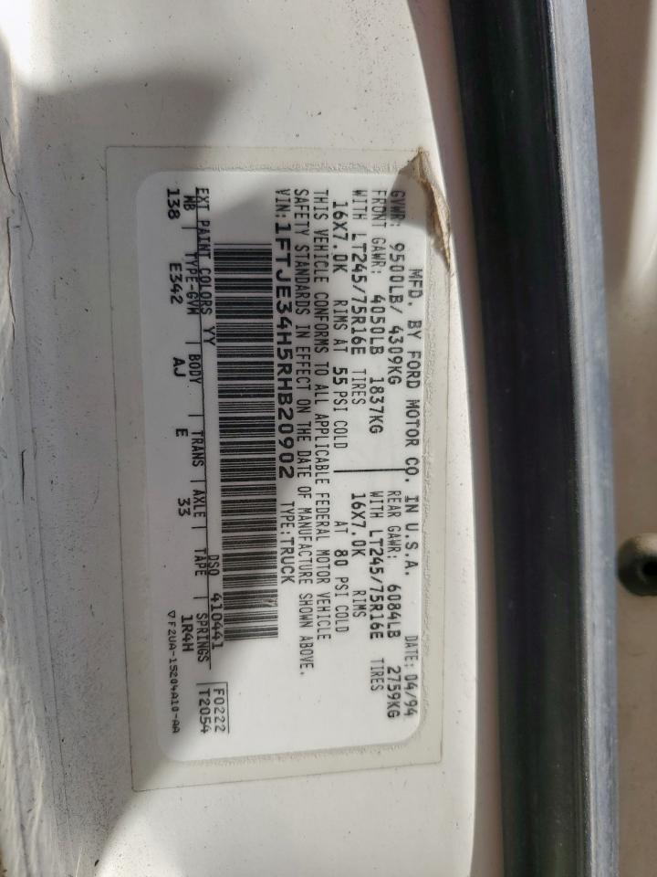 1994 Ford Econoline E350 Van VIN: 1FTJE34H5RHB20902 Lot: 84282465