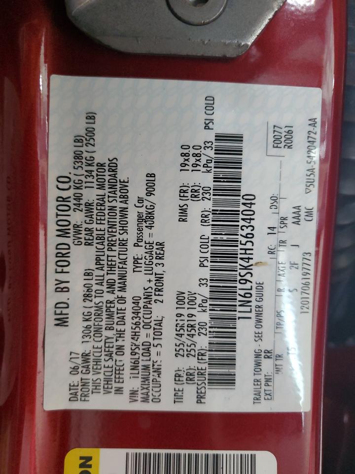 2017 Lincoln Continental Select VIN: 1LN6L9SK4H5634040 Lot: 81561325