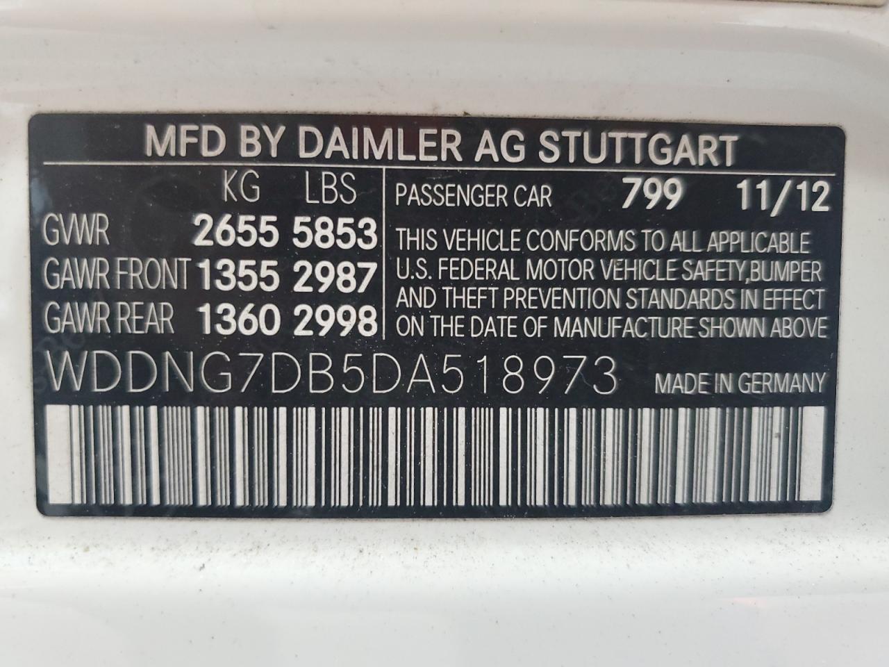 2013 Mercedes-Benz S 550 VIN: WDDNG7DB5DA518973 Lot: 83976935