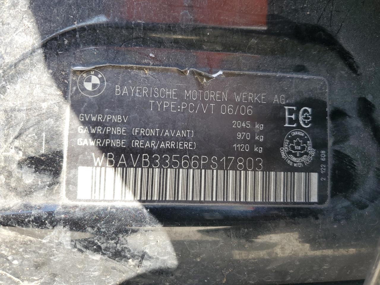2006 BMW 330 I VIN: WBAVB33566PS17803 Lot: 84403875