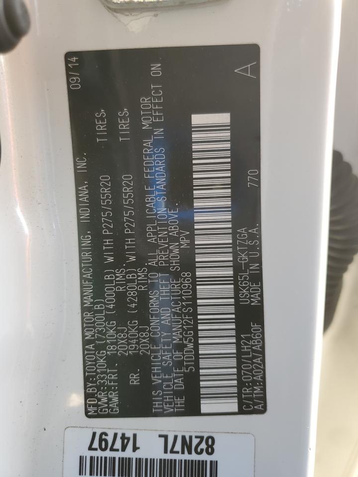 2015 Toyota Sequoia Platinum VIN: 5TDDW5G12FS110968 Lot: 71611745