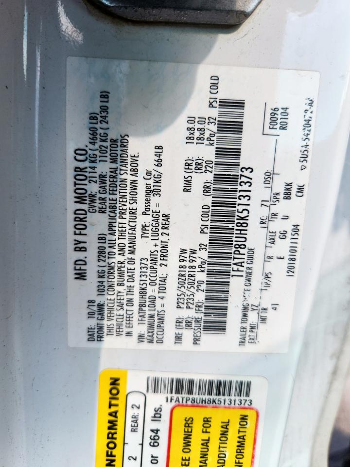 2019 Ford Mustang VIN: 1FATP8UH8K5131373 Lot: 82092825