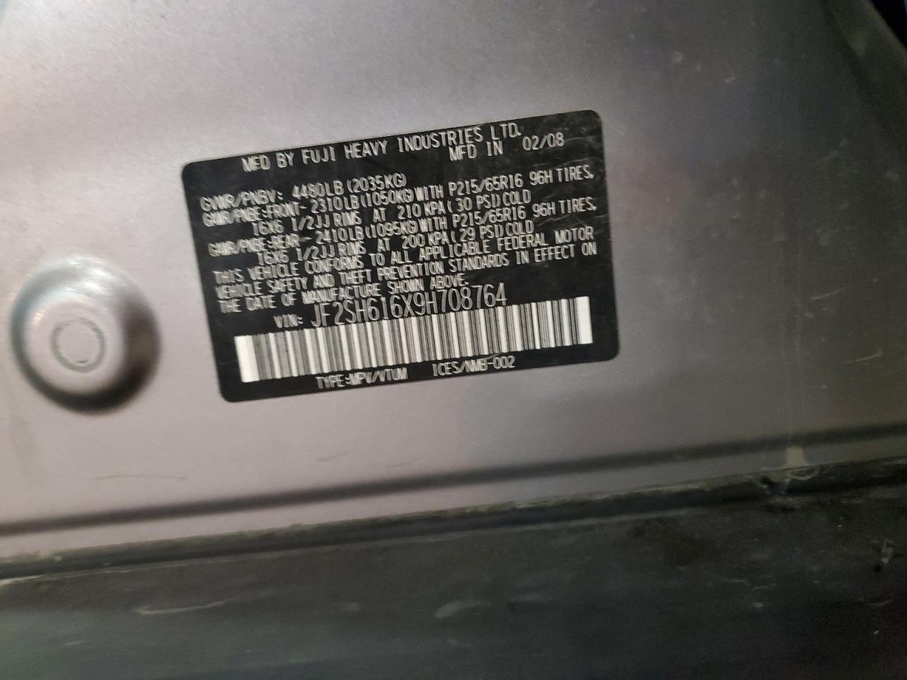 2009 Subaru Forester 2.5X VIN: JF2SH616X9H708764 Lot: 70766805