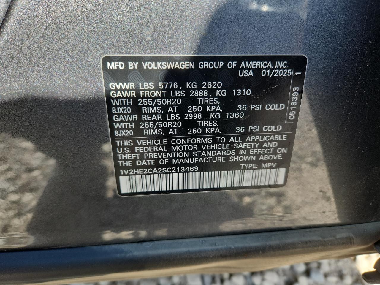 2025 Volkswagen Atlas Cross Sport Se VIN: 1V2HE2CA2SC213469 Lot: 81610735