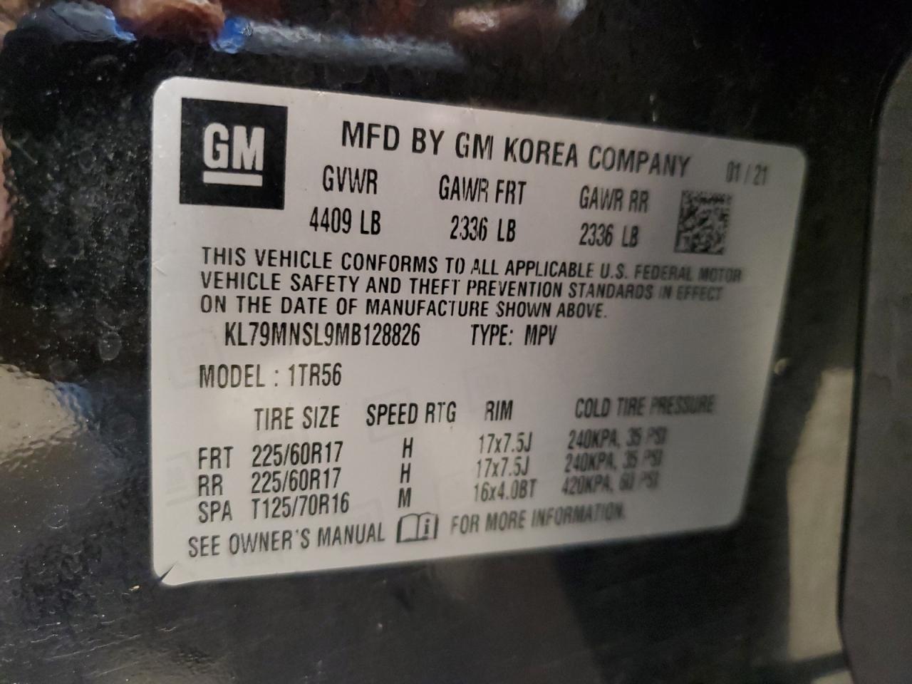 2021 Chevrolet Trailblazer Ls VIN: KL79MNSL9MB128826 Lot: 84542575