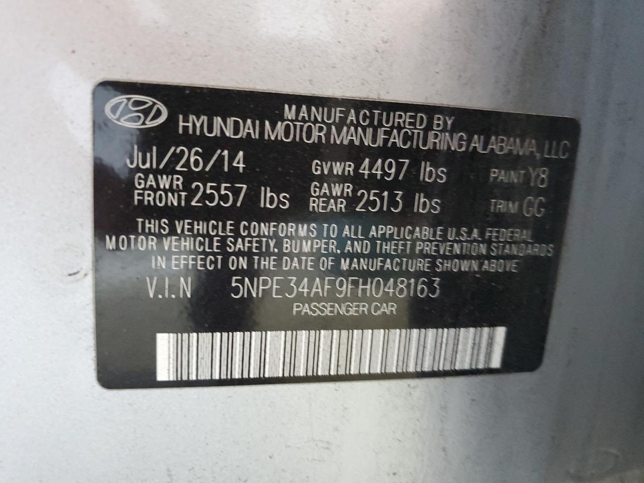 2015 Hyundai Sonata Sport VIN: 5NPE34AF9FH048163 Lot: 80632055