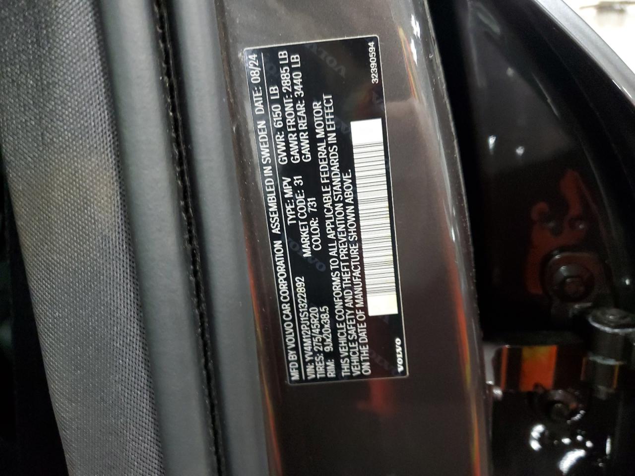 2025 Volvo Xc90 Core VIN: YV4M12PJ1S1322892 Lot: 80880075