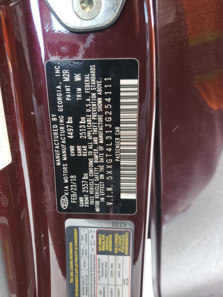 2018 Kia Optima Lx VIN: 5XXGT4L31JG254111 Lot: 80557865