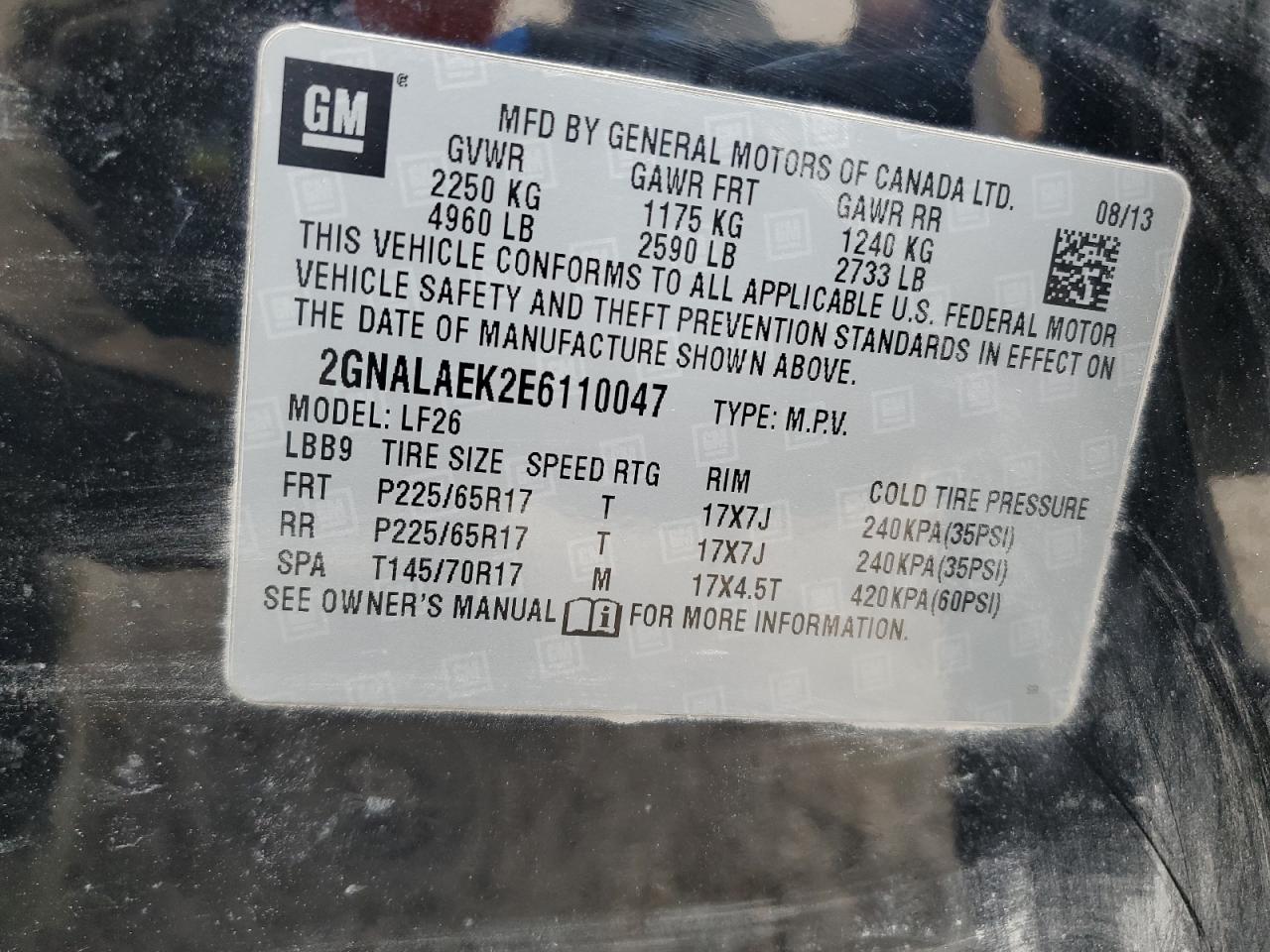 2014 Chevrolet Equinox Ls VIN: 2GNALAEK2E6110047 Lot: 71517205