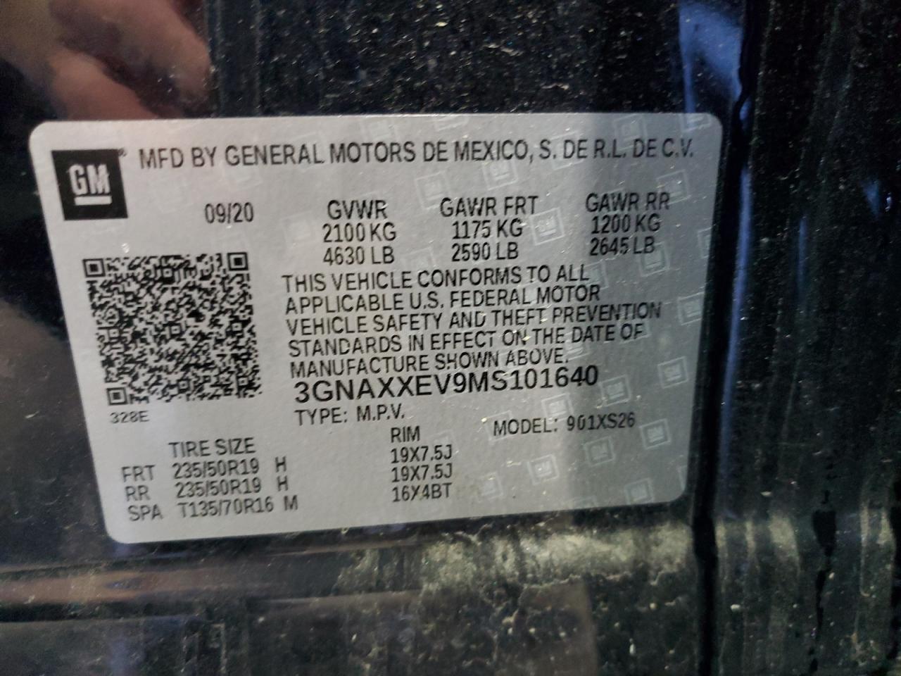 2021 Chevrolet Equinox Premier VIN: 3GNAXXEV9MS101640 Lot: 71746225