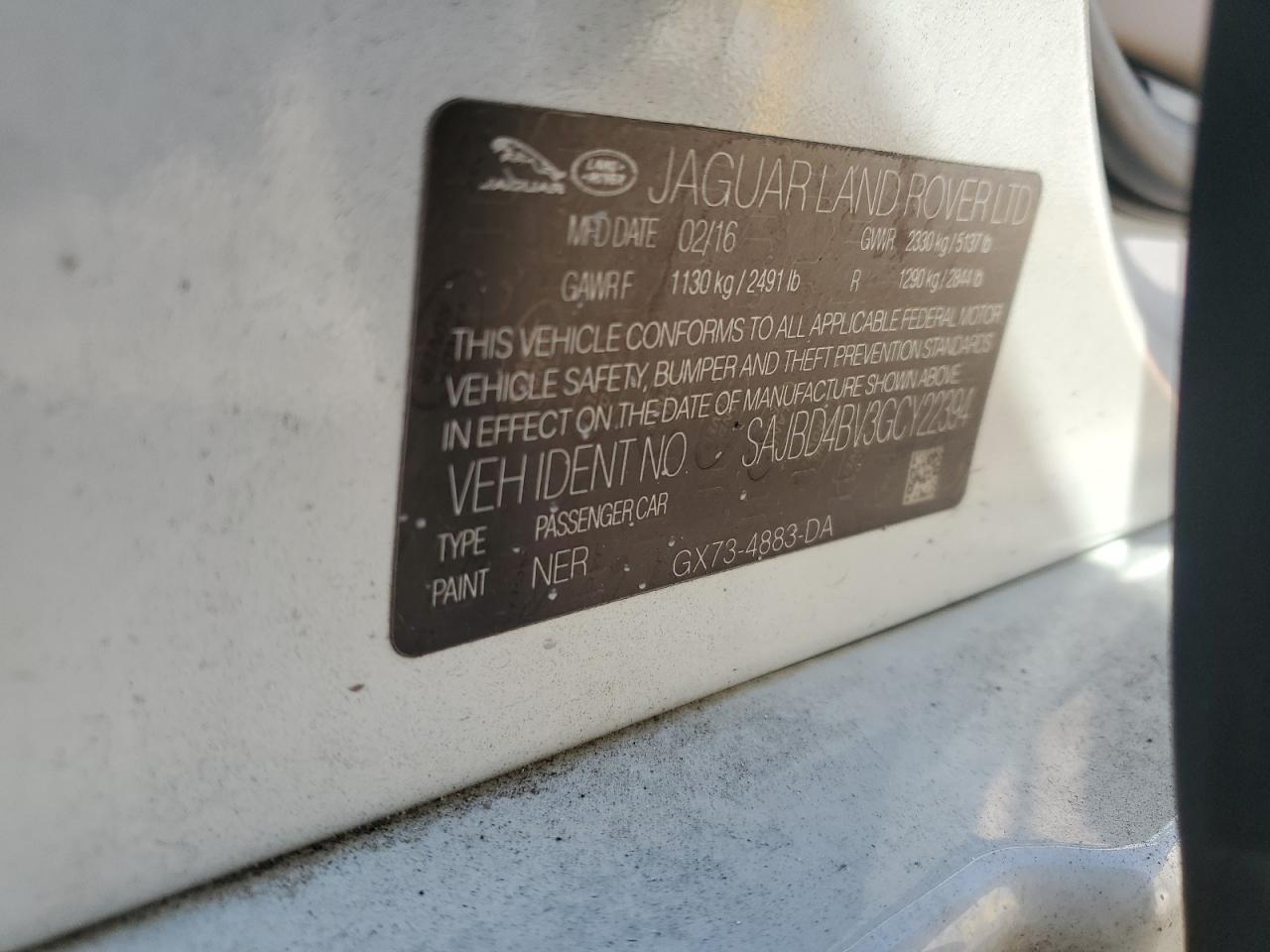 2016 Jaguar Xf Premium VIN: SAJBD4BV3GCY22394 Lot: 80757435