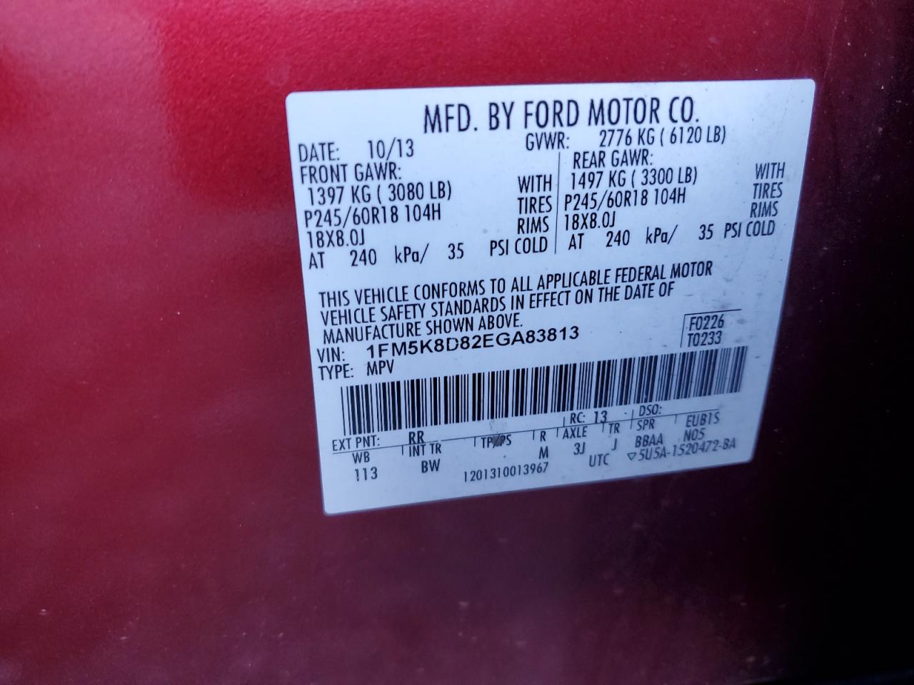 2014 Ford Explorer Xlt VIN: 1FM5K8D82EGA83813 Lot: 81138585