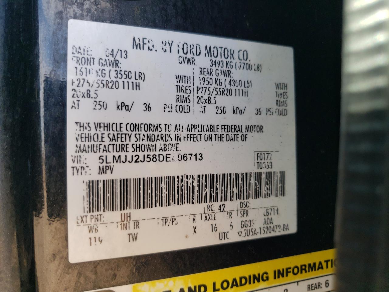 2013 Lincoln Navigator VIN: 5LMJJ2J58DEL06713 Lot: 80189325