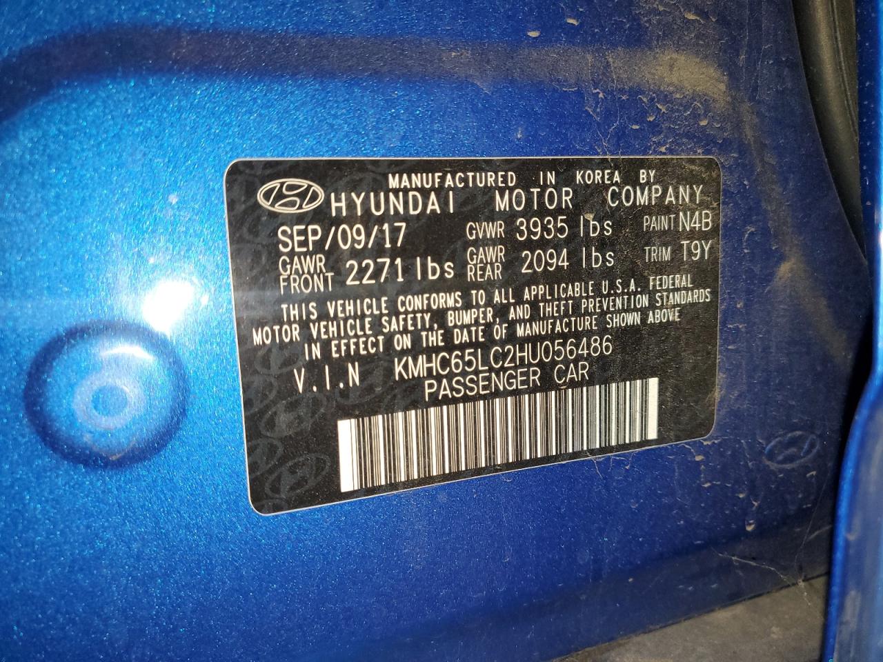 2017 Hyundai Ioniq Blue VIN: KMHC65LC2HU056486 Lot: 80168395