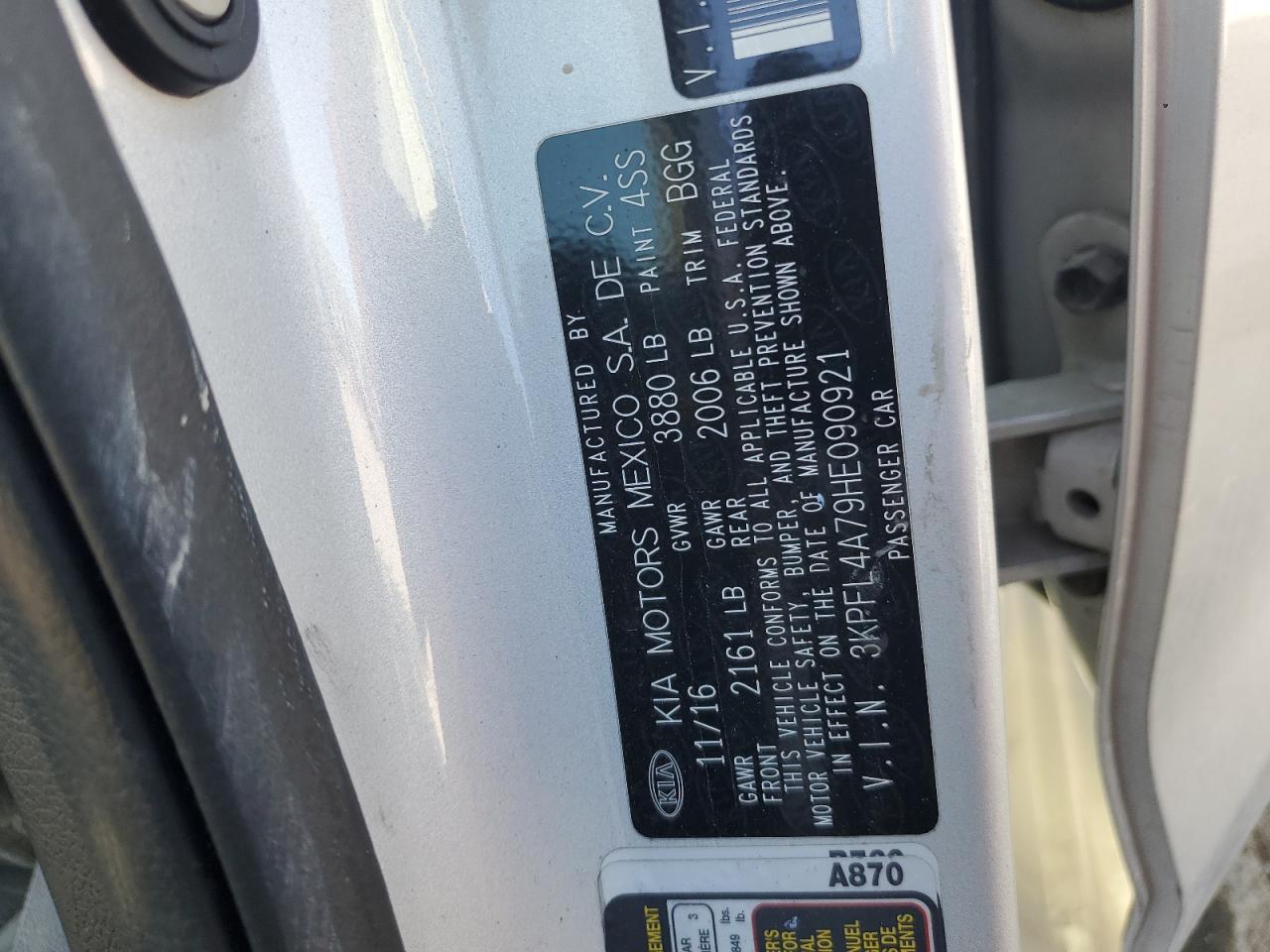 2017 Kia Forte Lx VIN: 3KPFL4A79HE090921 Lot: 70190605