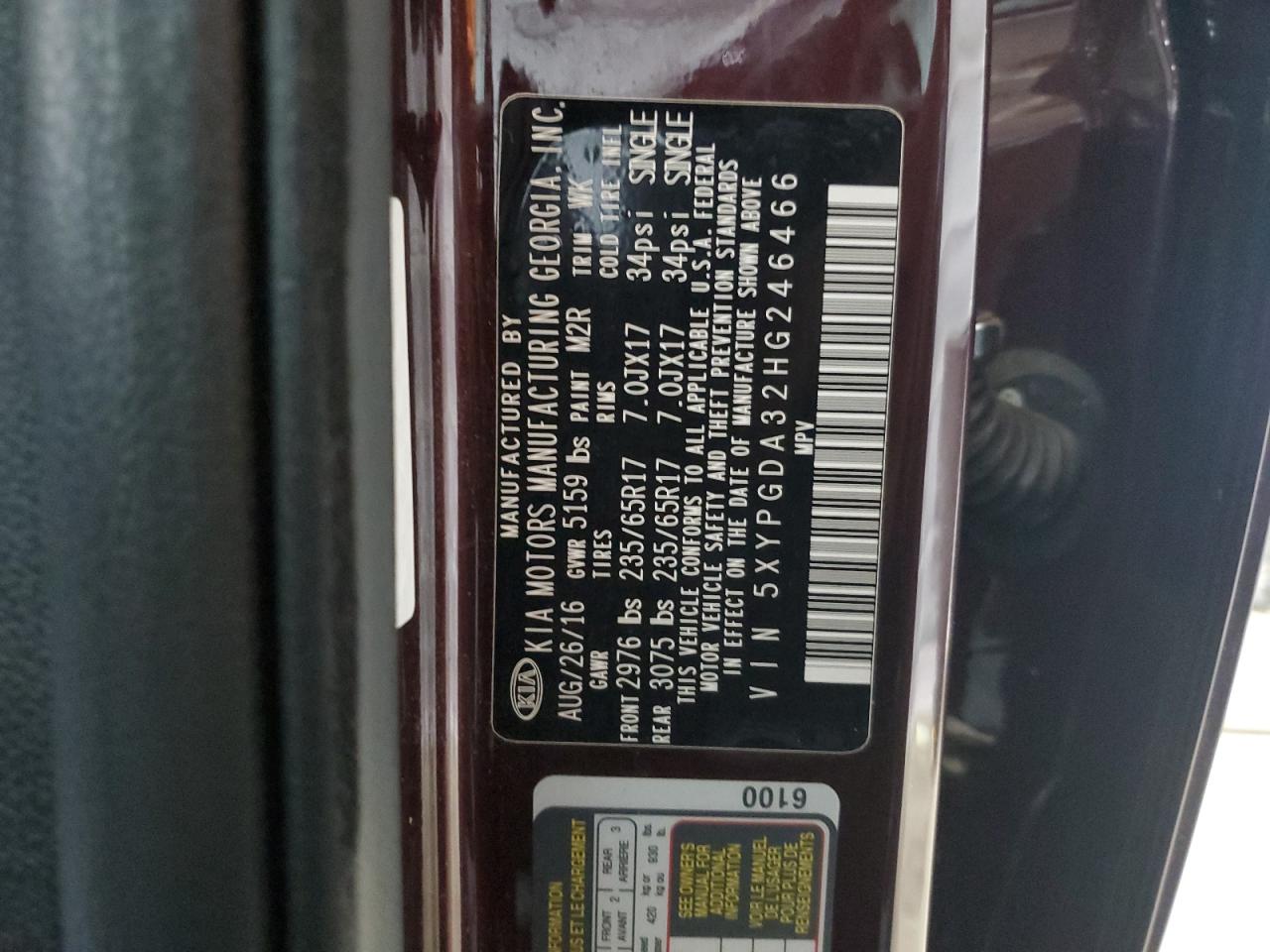 2017 Kia Sorento Lx VIN: 5XYPGDA32HG246466 Lot: 81054325