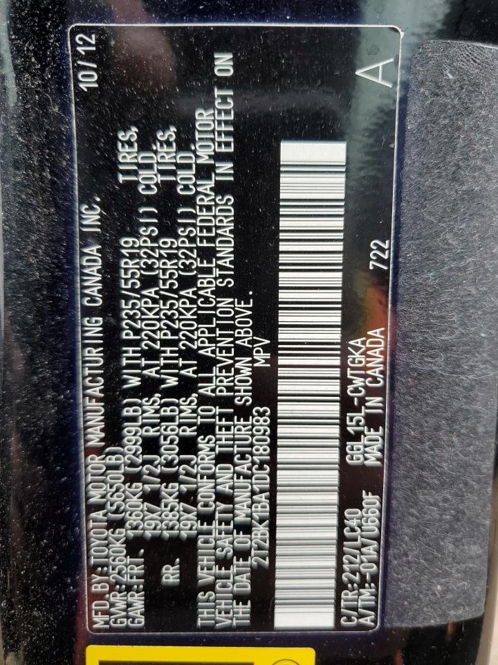 2013 Lexus Rx 350 Base VIN: 2T2BK1BA1DC180983 Lot: 82172015