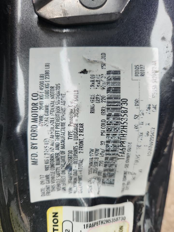 2017 Ford Mustang VIN: 1FA6P8TH2H5358730 Lot: 81776125