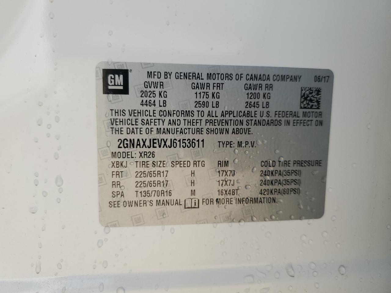 2018 Chevrolet Equinox Lt VIN: 2GNAXJEVXJ6153611 Lot: 84196465