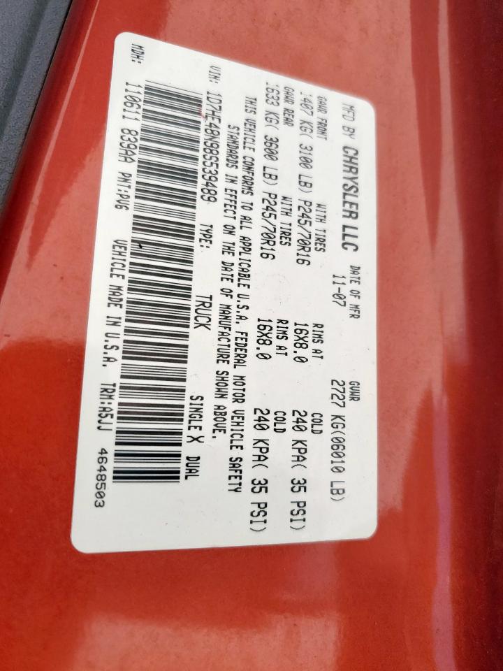 2008 Dodge Dakota Quad Slt VIN: 1D7HE48N98S539489 Lot: 72056205