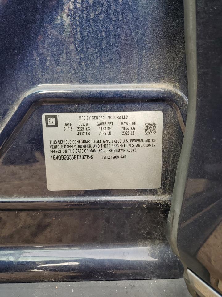 2016 Buick Lacrosse VIN: 1G4GB5G33GF207796 Lot: 80486055